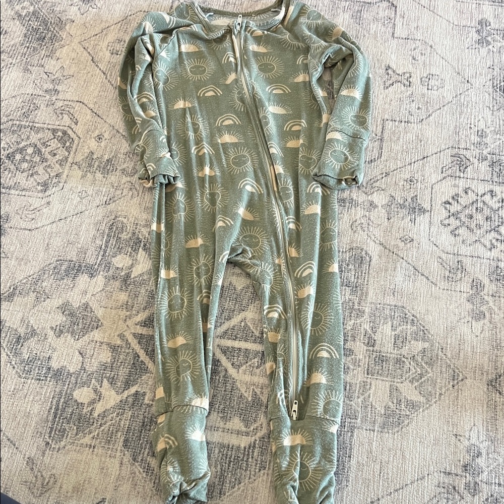 Green Kids One Piece with Sun and Rainbow Pattern